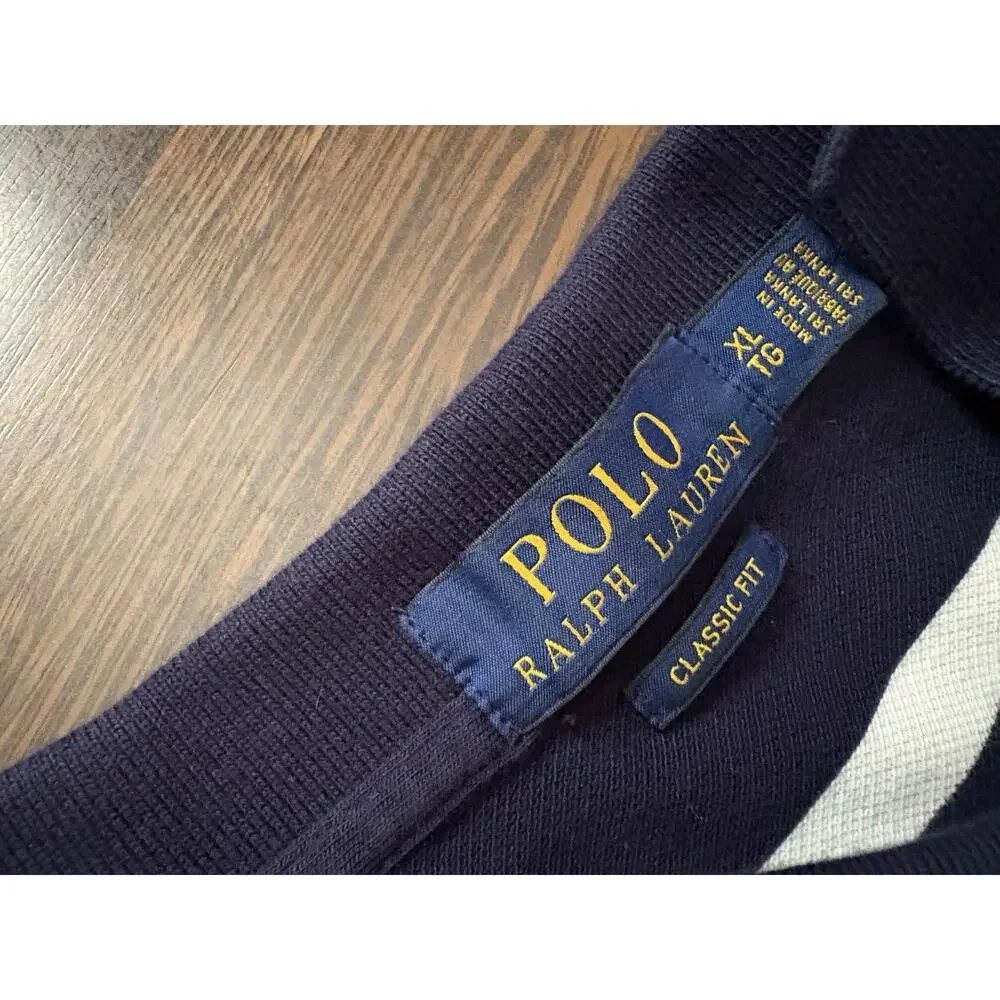 Polo Ralph Lauren Shirt Mens Size XL Classic Fit Navy Blue Country Flag Stripe